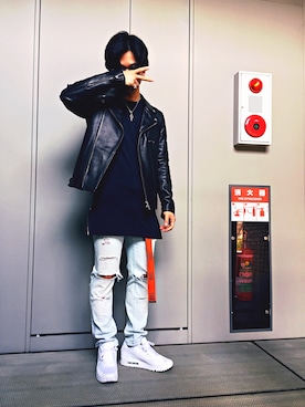 「ロング丈」｜「アイテム（ライダースジャケット）」を使った、Daisukeさん（メンズ・163cm）の春コーディネート