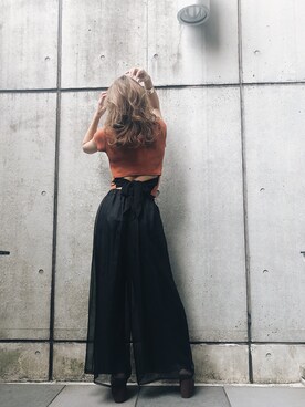 「EVRIS（エヴリス）のBACKリボントップス（Tシャツ/カットソー、ブラウン系）」を使った、yukino さん（レディース・164cm）の春コーディネート