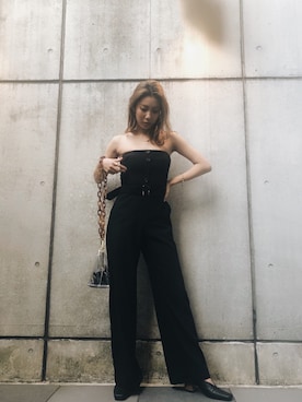 「EVRIS（エヴリス）のベアオールインワン（ワンピース、ブラック系）」を使った、yukino さん（レディース・164cm）の春コーディネート