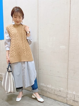 「サックスブルー」｜「アイテム（シャツワンピース）」を使った、mai*さん（レディース・148cm）の春コーディネート