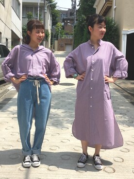 「双子コーデ」｜「アイテム（シャツワンピース）」を使った、I am I ONEROOMさん（レディース・158cm）の夏コーディネート