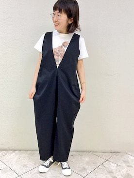 「I am I in fact...（アイアムアイインファクト）のアイテム（サロペット/オーバーオール）」を使った、I am I ONEROOMさん（レディース・152cm）の夏コーディネート