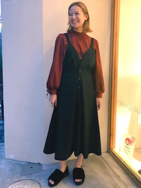 「サロペットスカート」｜I am I ONEROOMさん（レディース・160cm）の秋コーディネート