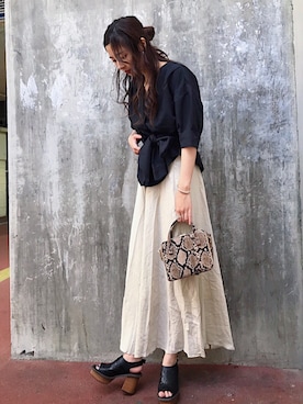 「JEANASIS（ジーナシス）のハコショルダーミニ/830977（ショルダーバッグ）」を使った、yorisa さん（レディース・163cm）の夏コーディネート