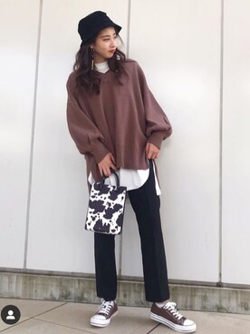「JEANASIS（ジーナシス）のシャツテイルBIGロンT/826709（Tシャツ/カットソー）」を使った、yorisa さん（レディース・163cm）の秋コーディネート