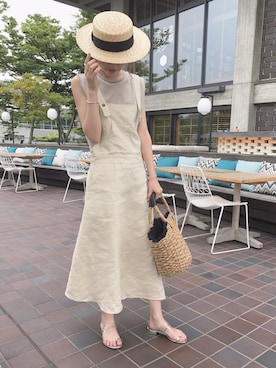 「SLOBE IENA（スローブイエナ）のアイテム（ハット）」を使った、ukapiさん（レディース・158cm）の夏コーディネート