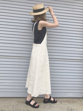 「SLOBE IENA（スローブイエナ）のアイテム（ハット）」を使った、ukapiさん（レディース・158cm）の夏コーディネート