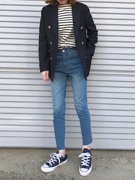 「JOURNAL STANDARD relume（ジャーナルスタンダード　レリューム）のT/W ギャバ ネイビーブレザー_#（テーラードジャケット）」を使った、ukapiさん（レディース・158cm）の冬コーディネート