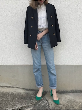 「JOURNAL STANDARD relume（ジャーナルスタンダード　レリューム）のT/W ギャバ ネイビーブレザー_#（テーラードジャケット）」を使った、ukapiさん（レディース・158cm）の春コーディネート