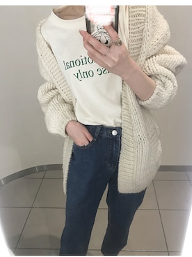 「TODAYFUL（トゥデイフル）のハンドニットカーディガン（カーディガン/ボレロ）」を使った、ukapiさん（レディース・158cm）の春コーディネート
