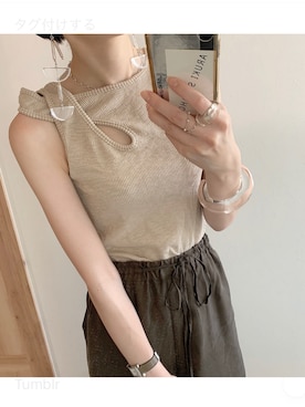 「SHAGGIE（シャギー）のアイテム（タンクトップ）」を使った、ukapiさん（レディース・158cm）の夏コーディネート