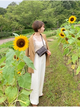 「ひまわり畑」｜「アイテム（スラックス）」を使った、ukapiさん（レディース・158cm）の夏コーディネート
