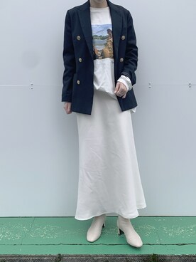 「JOURNAL STANDARD relume（ジャーナルスタンダード　レリューム）の●T/Wギャバネイビーブレザー◆（テーラードジャケット）」を使った、ukapiさん（レディース・158cm）の冬コーディネート