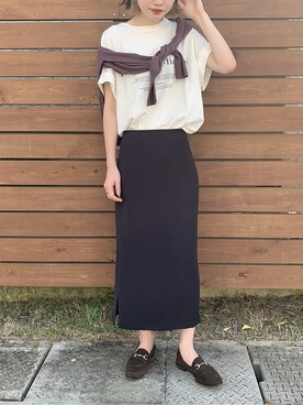 ukapiさんの「ダブルフェイスサテンカラータイトスカート◆」を使ったコーディネート