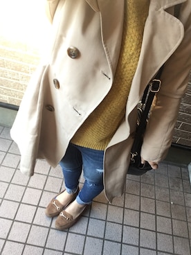 「マスタードイエロー」｜「アイテム（トレンチコート）」を使った、なんさん（レディース・144cm）の秋コーディネート