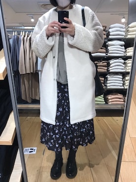 「UNIQLO（ユニクロ）のアイテム（ノーカラーコート）」を使った、miiさん（レディース・158cm）の冬コーディネート