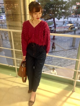 カーディガン/ボレロを使った「ローズピンク」の人気ファッション