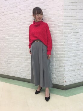 「VIS（ビス）のワッフル編みバックスリットプルオーバー（ニット/セーター、レッド系）」を使った、Yuiさん（レディース・163cm）の秋コーディネート