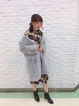 「フリルネック」｜「アイテム（その他アウター）」を使った、Yuiさん（レディース・163cm）の冬コーディネート