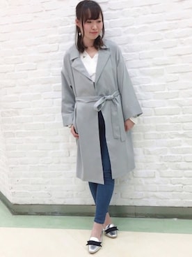 「VIS（ビス）の【2WAY】衿とり外しチェスターコート（トレンチコート、グリーン系）」を使った、Yuiさん（レディース・163cm）の冬コーディネート