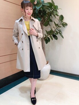 「VIS（ビス）の【はっ水加工＋花粉ガード】ライナー付きトレンチコート（トレンチコート、ベージュ系）」を使った、Yuiさん（レディース・163cm）の冬コーディネート