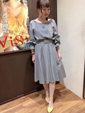 「VIS（ビス）の【2WAY】ギンガムチェックブラウス（シャツ/ブラウス、ブルー系）」を使った、Yuiさん（レディース・163cm）の冬コーディネート