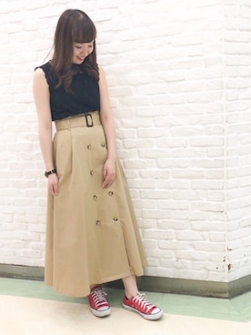 「VIS（ビス）の【sweet5月号掲載】レースプチハイタンクトップ（タンクトップ、ブラック系）」を使った、Yuiさん（レディース・163cm）の春コーディネート