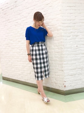 「VIS（ビス）の【ICE CUTE(R)】【前後2WAY】ドルマンスリーブプルオーバー（ニット/セーター、ブルー系）」を使った、Yuiさん（レディース・163cm）の春コーディネート