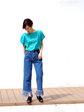 「フリンジデニム」｜「アイテム（アクセサリー）」を使った、Lunettaさん（レディース・155cm）の夏コーディネート