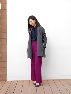 「ナラカミーチェ」｜「アイテム（ノーカラージャケット）」を使った、Lunettaさん（レディース・155cm）の冬コーディネート