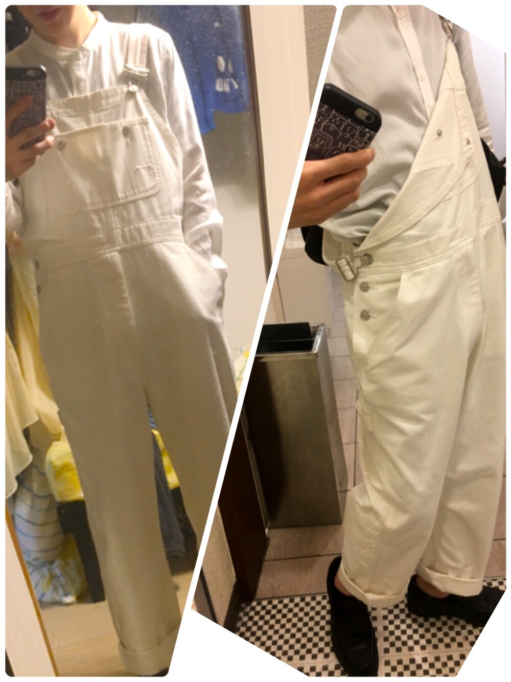 ホワイト系のシャツ/ブラウス、ホワイト系のサロペット/オーバーオールを着用したメンズの夏コーディネートの1枚目の写真