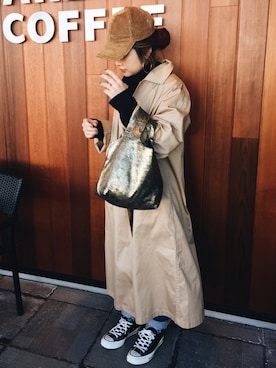「アイテム（ステンカラーコート）」を使った、ぺこさん（レディース・156cm・30代）の冬コーディネート