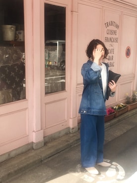 ぺこさんの「＜STEVEN ALAN＞COTTON DENIM WIDE TROUSERS COBALT/ﾃﾞﾆﾑﾊﾟﾝﾂ」を使ったコーディネート