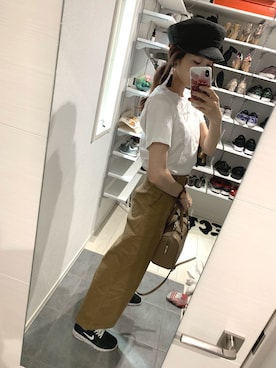 「OZOC（オゾック）のアイテム（ボストンバッグ）」を使った、minoriさん（レディース・165cm）の夏コーディネート