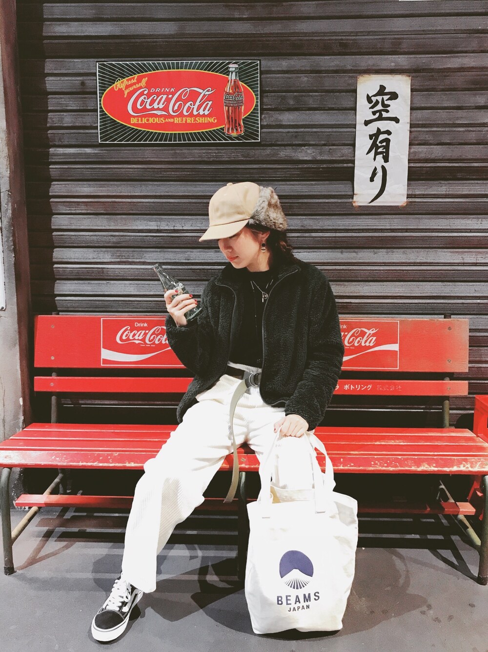 「BEAMS BOY、冬コーデ、jointworks」｜「JOINT WORKSのjw short brim fur cap（キャップ、ベージュ系）」を使った、ヨウさん（レディース・163cm）の冬コーディネートの1枚目の写真