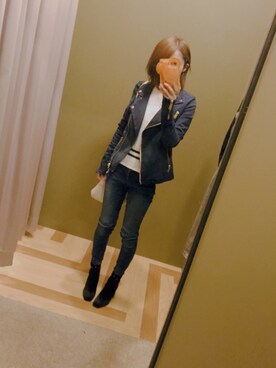 「Guess（ゲス）のアイテム（デニムジャケット）」を使った、miyuchimuさん（レディース・159cm）の秋コーディネート
