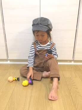 「アイテム（サロペット/オーバーオール、ブラウン系）」を使った、RI⌒✶⋆⠒̫⃝さん（キッズ・100cm）の夏コーディネート
