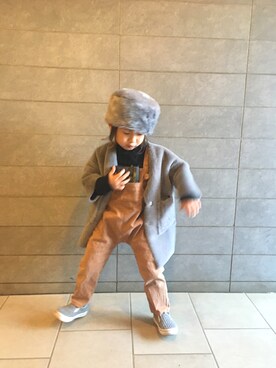 「アイテム（サロペット/オーバーオール、ブラウン系）」を使った、RI⌒✶⋆⠒̫⃝さん（キッズ・100cm）の冬コーディネート