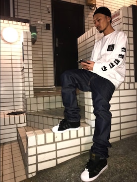 「Levis」｜「アイテム（ニットキャップ/ビーニー）」を使った、Tetsuさん（メンズ・172cm）の冬コーディネート