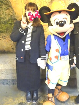 「ディズニー」｜「アイテム（ピーコート）」を使った、まみさんさん（レディース・162cm）の春コーディネート