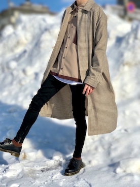 「act'm（アクトム）のアイテム（ステンカラーコート）」を使った、LEOさん（メンズ・173cm）の冬コーディネート