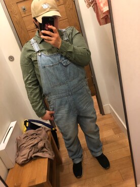 「American Eagle（アメリカンイーグル）のアイテム（オールインワン・サロペット）」を使った、むぎさん（レディース・159cm）の春コーディネート