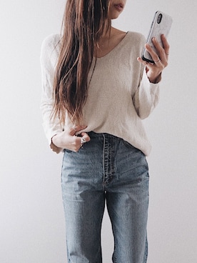 「ハイウエストストレートジーンズ」｜SaoRiさん（レディース・157cm）の冬コーディネート