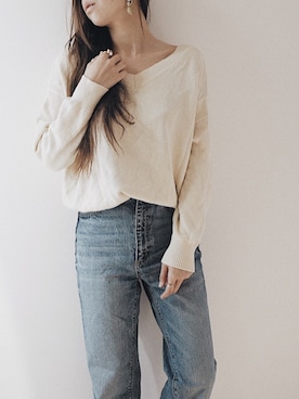 「ハイウエストストレートジーンズ」｜SaoRiさん（レディース・157cm）の春コーディネート