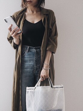 「ハイウエストストレートジーンズ」｜「アイテム（ワンピース/ドレス）」を使った、SaoRiさん（レディース・157cm）の夏コーディネート