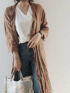 「ハイウエストストレートジーンズ」｜「アイテム（ワンピース/ドレス）」を使った、SaoRiさん（レディース・157cm）の夏コーディネート