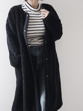 「MOUSSY（マウジー）のMVS SKINNY（デニムパンツ）」を使った、SaoRiさん（レディース・157cm）の冬コーディネート