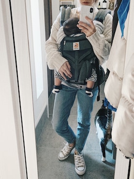 「MOUSSY（マウジー）のMVS SKINNY（デニムパンツ）」を使った、SaoRiさん（レディース・157cm）の冬コーディネート