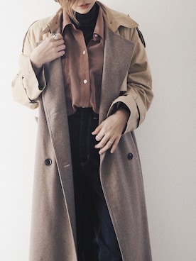 「ハイウエストストレートジーンズ」｜「アイテム（トレンチコート）」を使った、SaoRiさん（レディース・157cm）の春コーディネート