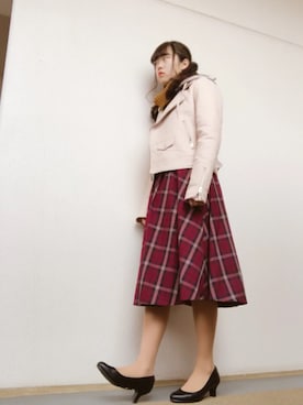「FOREVER 21」｜「アイテム（ライダースジャケット）」を使った、strawberryさん（レディース・160cm）の冬コーディネート